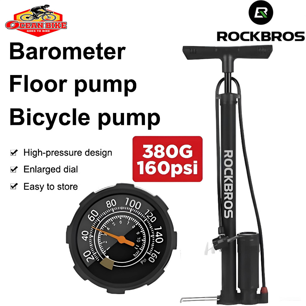 ROCKBROS Pompa Ban Sepeda Motor Bola 380G 160 PSI Road Bike Mtb Pentil Presta Schrader Free Adaptor 
