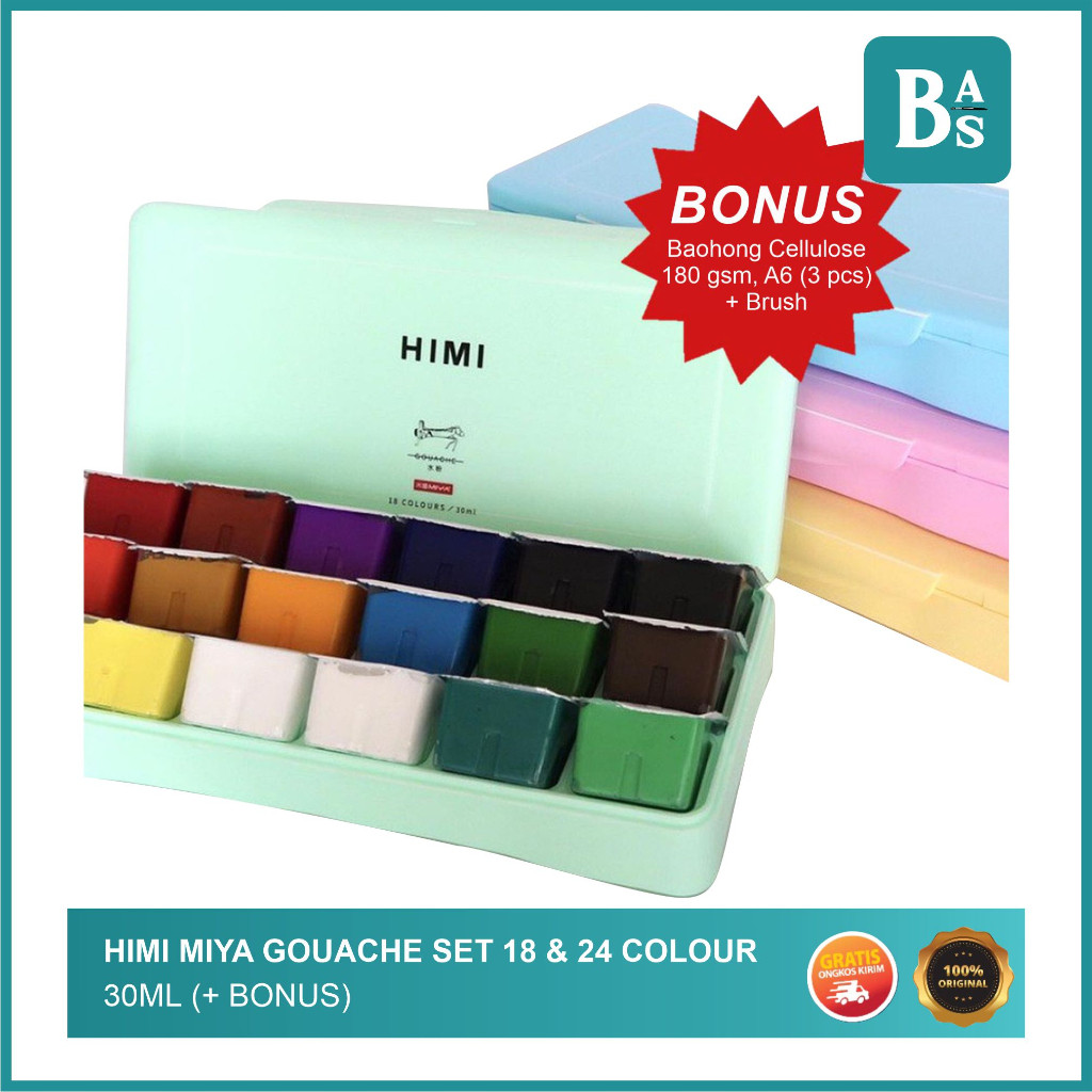 

HIMI MIYA - Gouache 18 & 24 colour (+ BONUS) - Bali Art Supplies