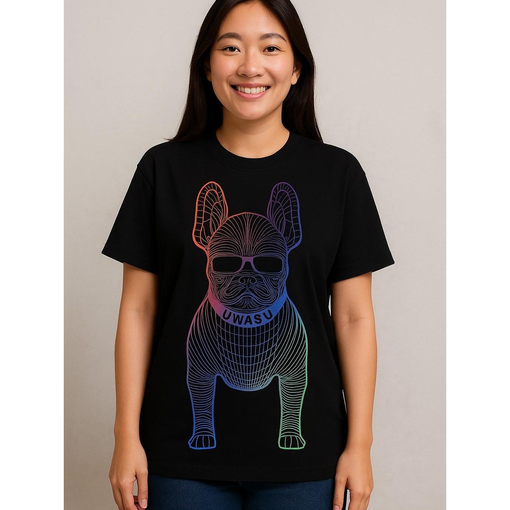 Veluci Kaos Pria French Bulldog UWASU Desain Gradient Warna Warni - Katun Combed 30s Halus & Nyaman 