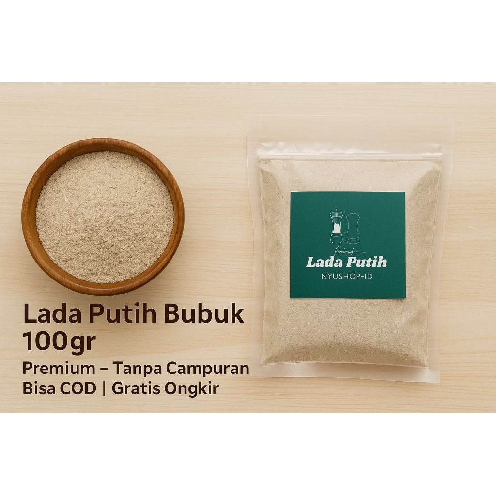 

Lada Putih Bubuk Premium 100 Gram – Rempah Asli, Aromatik & Pedas, Cocok untuk Semua Masakan Lada Putih Bubuk Kualitas Premium Isi 100 Gram / Merica Putih Bubuk Kualitas Premium Isi 100 Gram / Rempah / Bumbu Dapur