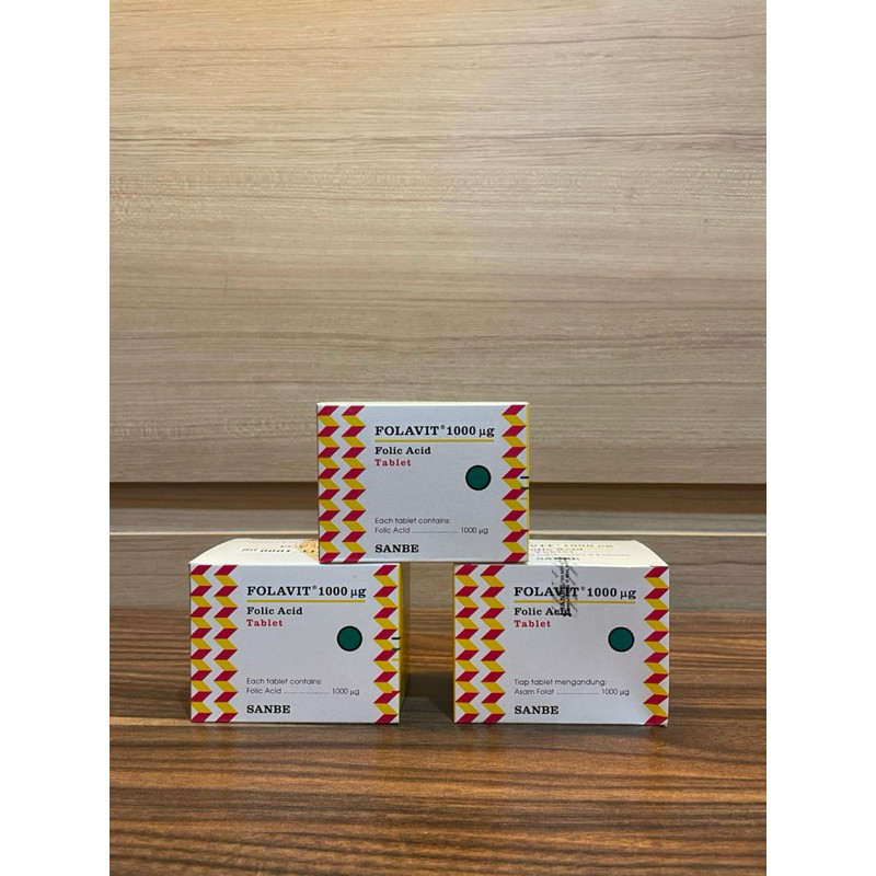 Folavit 1000 mcg Folic Acid 1000 mcg / Asam Folat 1 mg / Box Isi 100 Kaplet