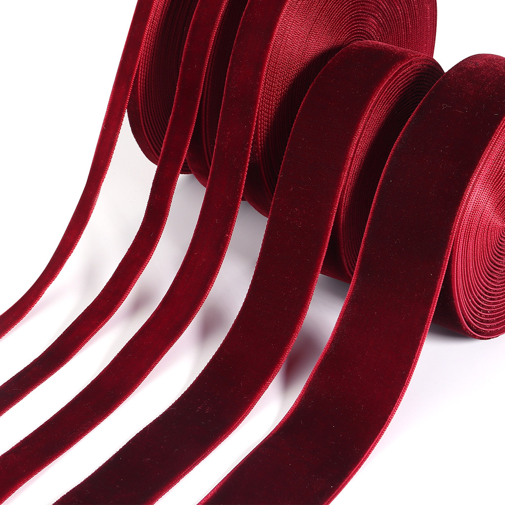 

6/10/15/20/25/32/38mm Dark Red Single Face Nylon Velvet Ribbon For Handmade Gift Bowknot Ribbon Party Decorations