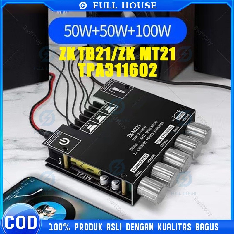 Full House！ZK-TB21 TPA3116D2 Bluetooth 5.0 Amplifier Board Modul Ampli Audio ZK TB21 ZK MT21 50WX2+1