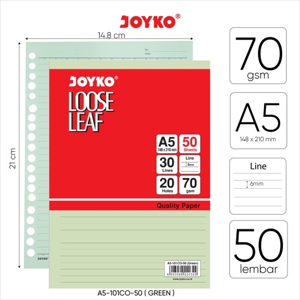 

[Tokome23] COD Joyko Loose Leaf Color A5 / Refill Kertas Binder 50 Lembar / Isi Kertas File Binder Warna