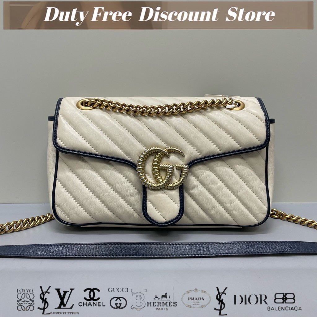 (443497) GUCCI Marmont Chain Bag / Tas Bahu / Tas Crossbody / Blok Warna Biru dan Putih Garansi Dua 