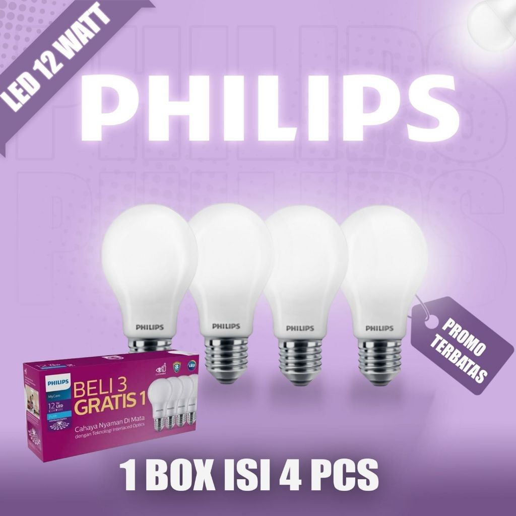 SATU BOX ISI 4 PCS  Lampu philips Led 12 Watt Multypack MyCare Warna Putih Philips LED