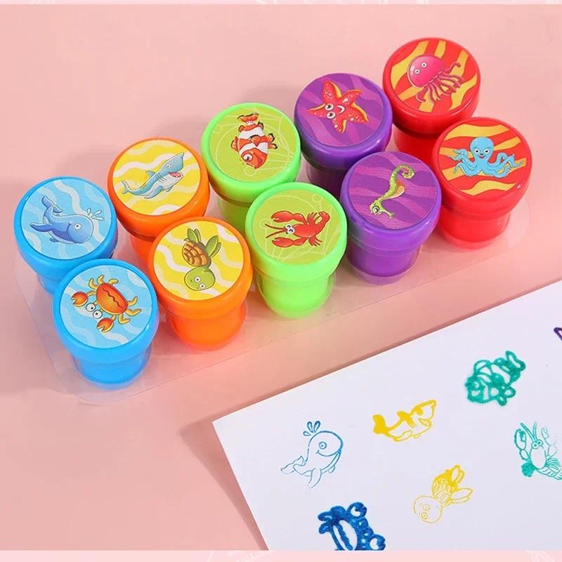 

10pcs Cartoon Animal Self-ink Stamps Toy DIY Painting Toy Kids Birthday Party Favors Goodie Bag Pinata Fillers Gift