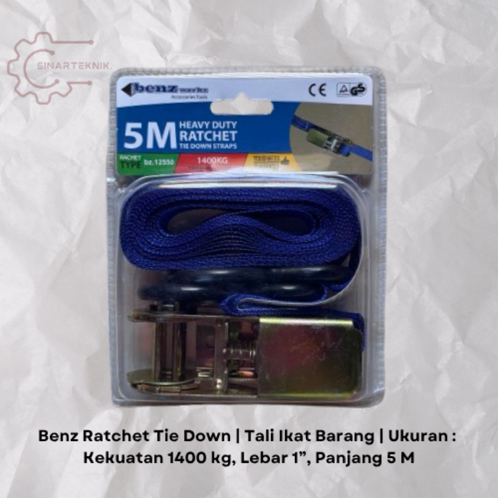 Benz Ratchet Tie Down 5 M Tali Pengikat Barang, Ikat Barang Mobil, Truk, Pick Up, Roof Rack Barang A