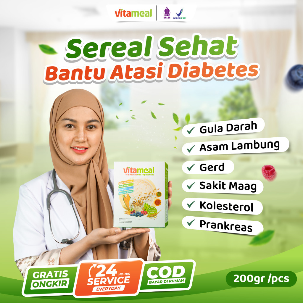 

Vitameal Sereal Sehat Multigrain Ampuh Turunkan Gula Darah Atasi Diabetes dan Kolesterol Alami Tanpa Efek Samping Meal replacement Pengganti Nasi dan Diet