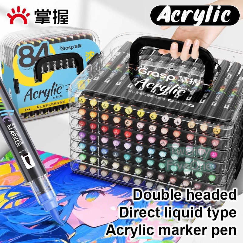 

New Grasp Double head straight liquid head soft acrylic marker pen 84 warna waterproof dan stackablePremium