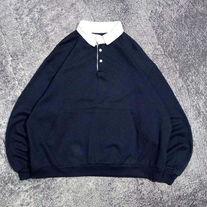 jaket sweater crewneck halzip ASNOFIT navy bagus size xl