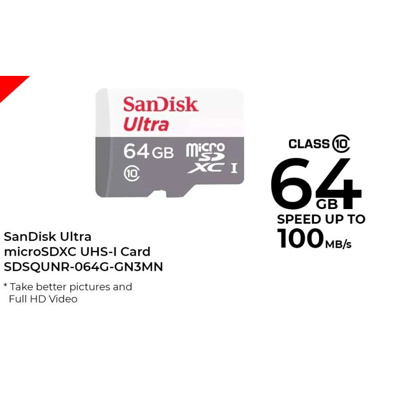 MicroSD SanDisk 64GB / MicroSD 64GB C10/100 MB Tanpa Adapter
