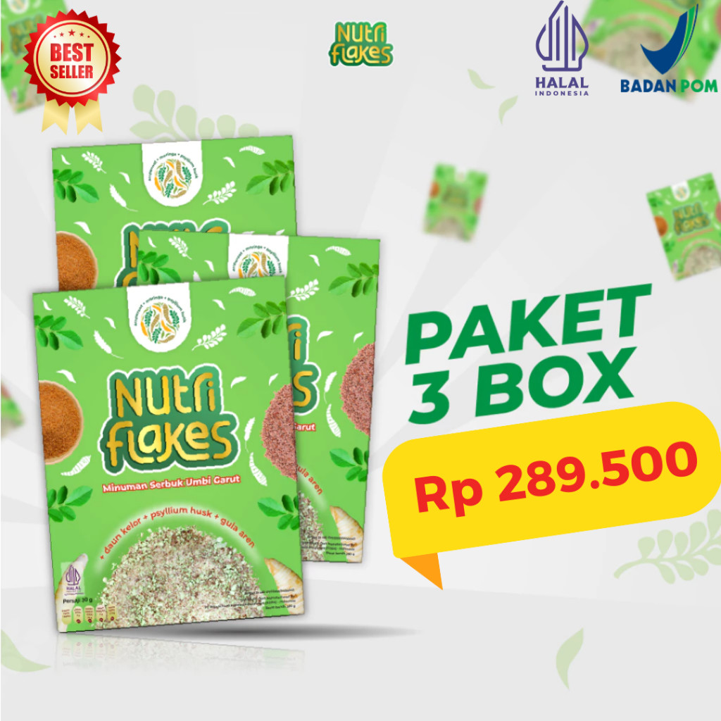 

Nutriflakes Sereal Umbi Garut Original Atasi Asam Lambung Paket 3 Box