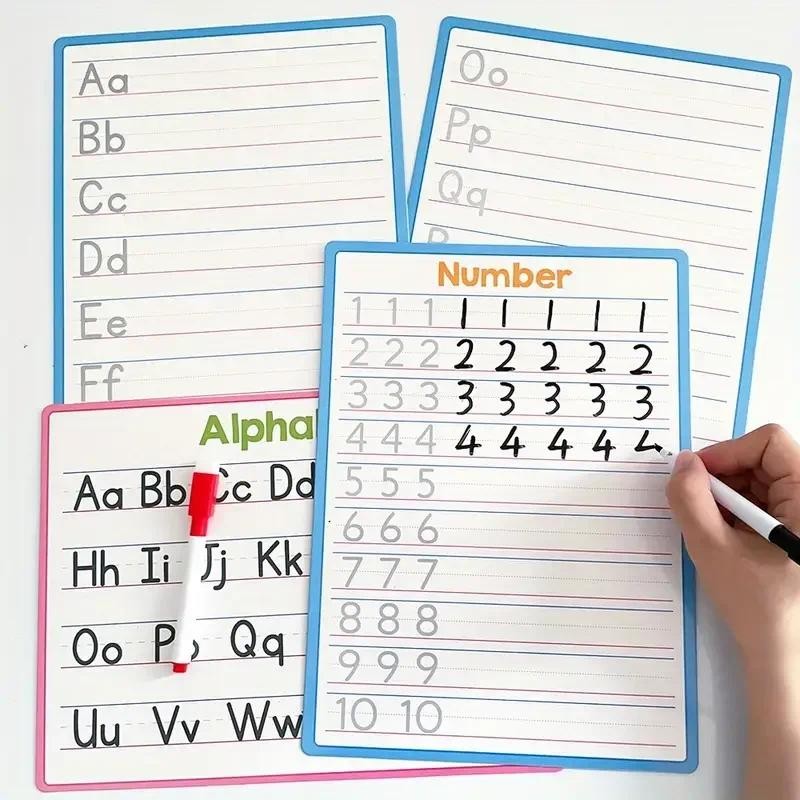 

Double-Sided Copybook ABC Alphabet & Math Numbers Tracing Books - Dry Erase, Write & Wipe Board Educational Learning Tools