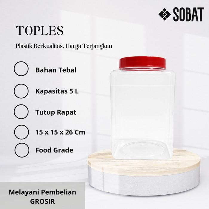 Toples Plastik 5 Liter – Toples Super Cupang/ Jar Besar Tutup Rapat / Toples Kue Kering / Snack Kilo