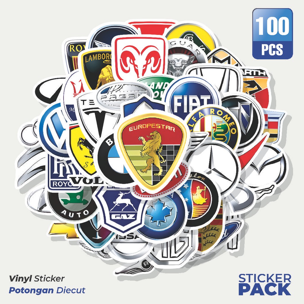 

Super Hemat! 100 PCS Stiker Mix Logo Car brand Series Waterproof Aesthetic- Untuk Laptop, Motor, dan Helm - Paper Stationery Pack