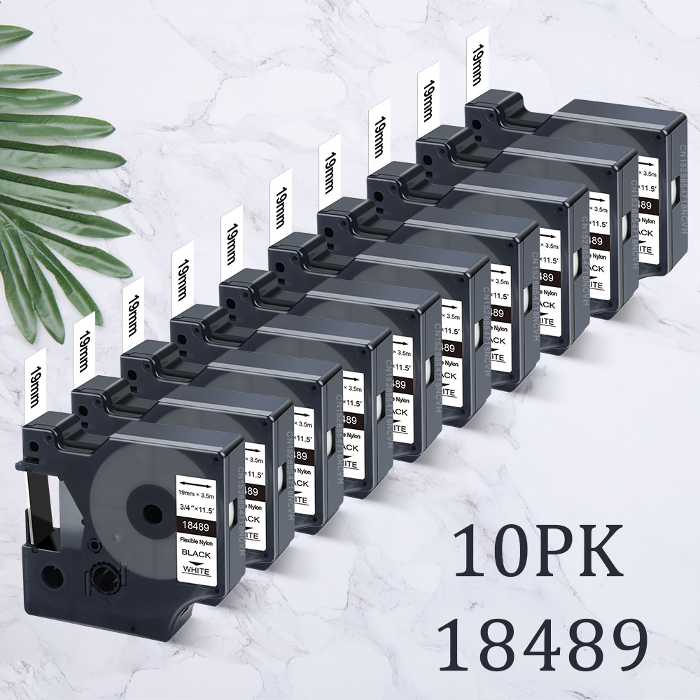 

3PK~10PK 18489 Dymo Nylon Label Tape 19mm Compatible for Rhino Flexible Nylon Label 18489 Black on White for Rhino 5200 4200