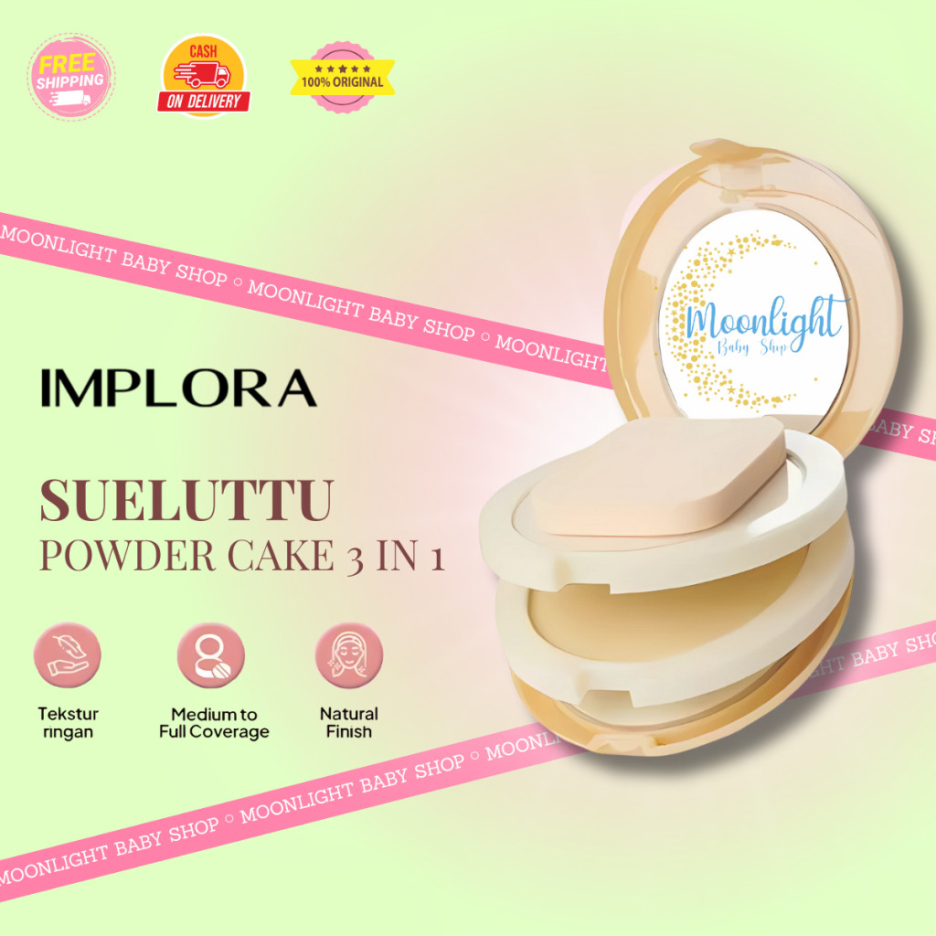Implora Bedak Sueluttu Powder Cake 3in1 320 - BPOM | Two Color Two Way Cake One Foundation | Bedak P