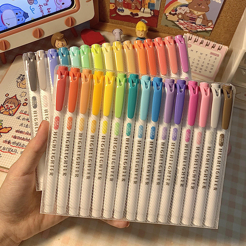 

5/15/25 Pcs Double Head Highlighter Pens Graffiti Markers Highlighters Art Colored Sketch Markers Kawaii Korean Stationery