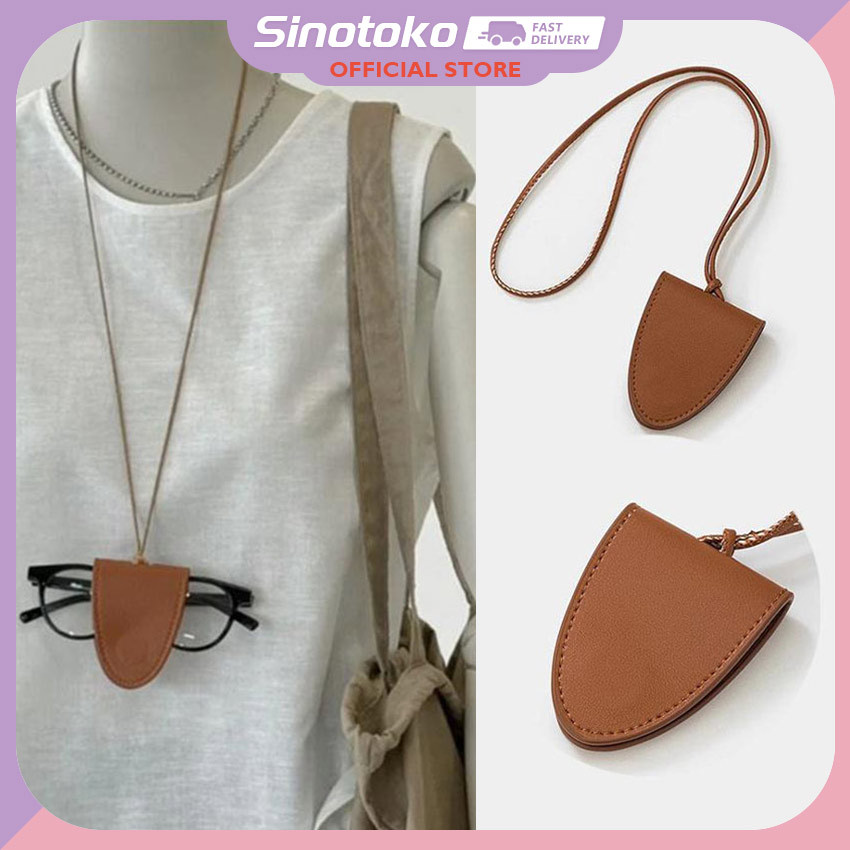 Tas Kacamata Gantung Kulit Magnetik Pelindung Aksesoris Fashion,Pouch Portabel untuk Tas/Leher, Pria