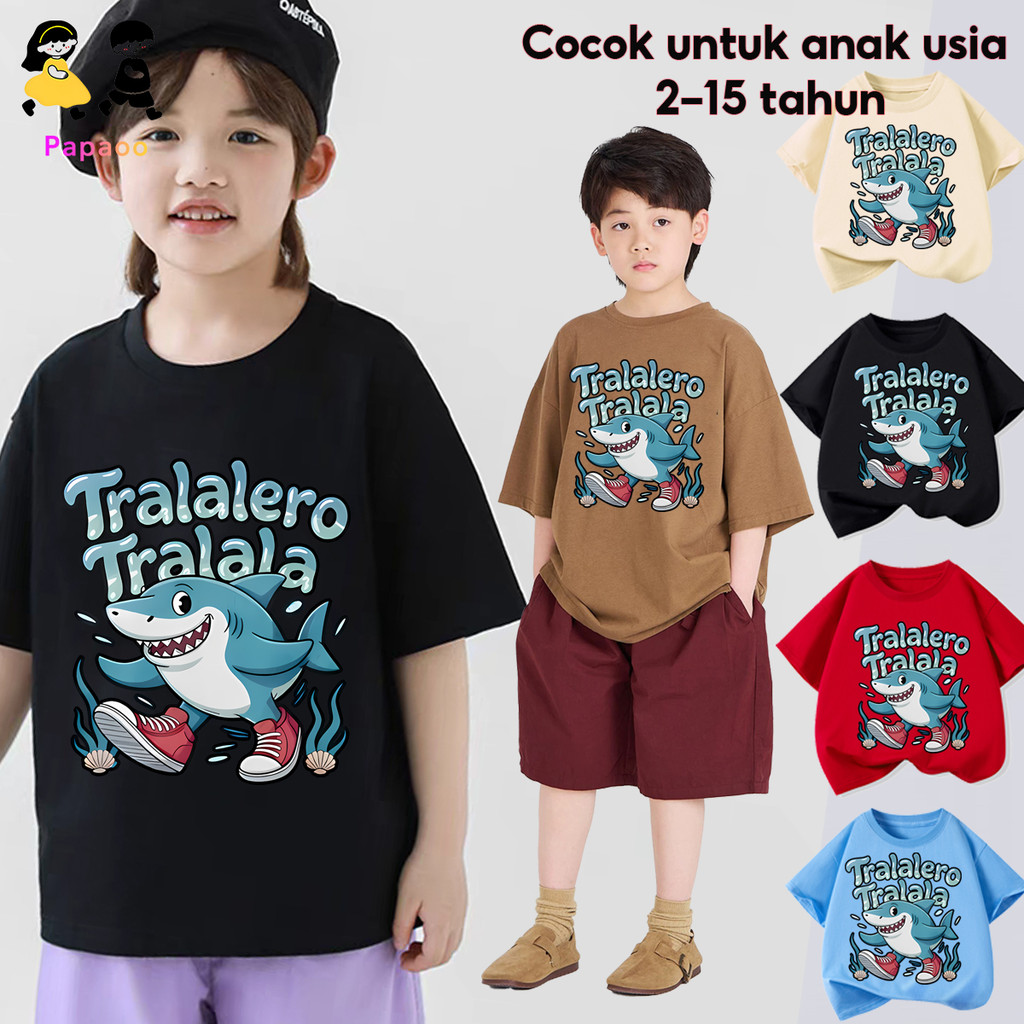PAPAOO. Kaos Anak laki laki 100% Cotton Pola Paus Keren 2-15THN Anak laki laki One Piece Katun 30s S