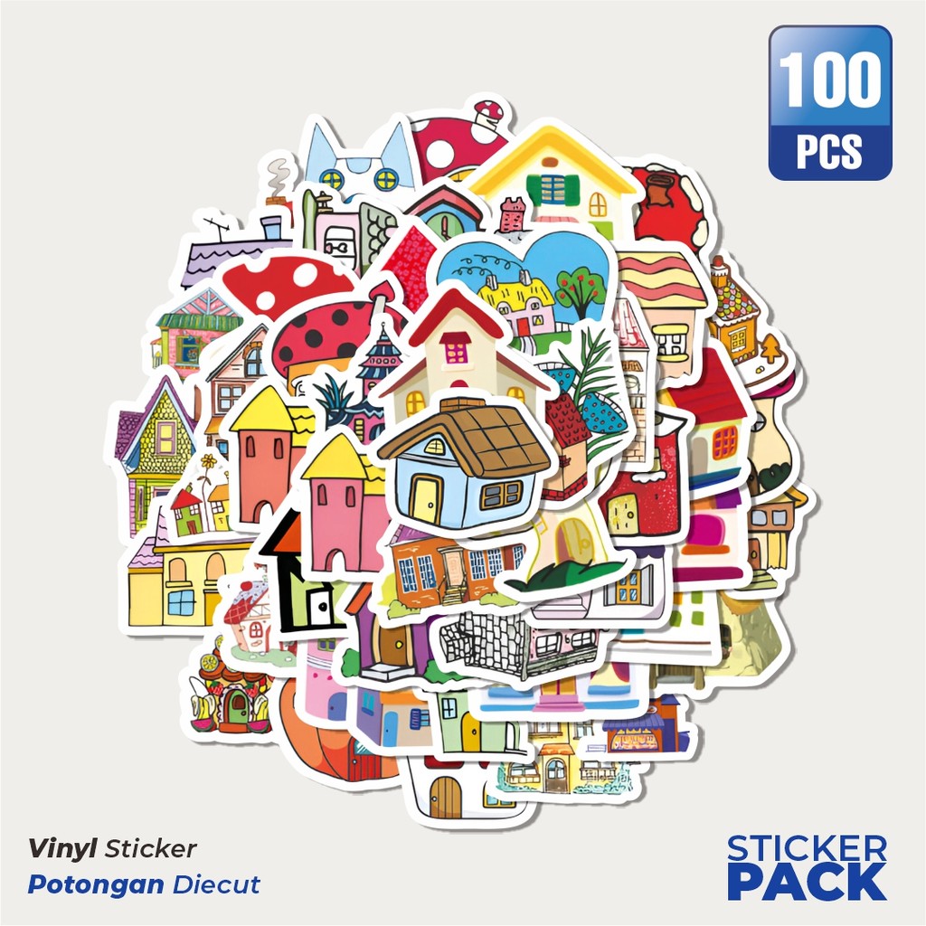 

Super Hemat! 100 PCS Stiker Stiker Funny Creative House [Rumah Kreatif Lucu] Waterproof Aesthetic- Untuk Laptop, Motor, dan Helm - Paper Stationery Pack