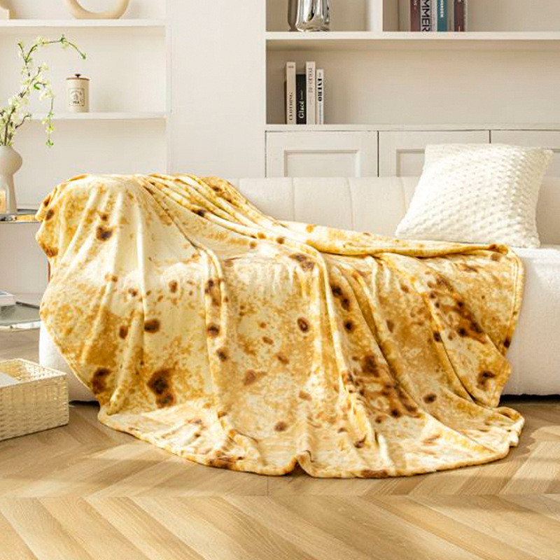 1pc Soft and Warm Mexican Tortilla Print Flannel Blanket for Couch, Sofa, Office, Bed, Camping, and 