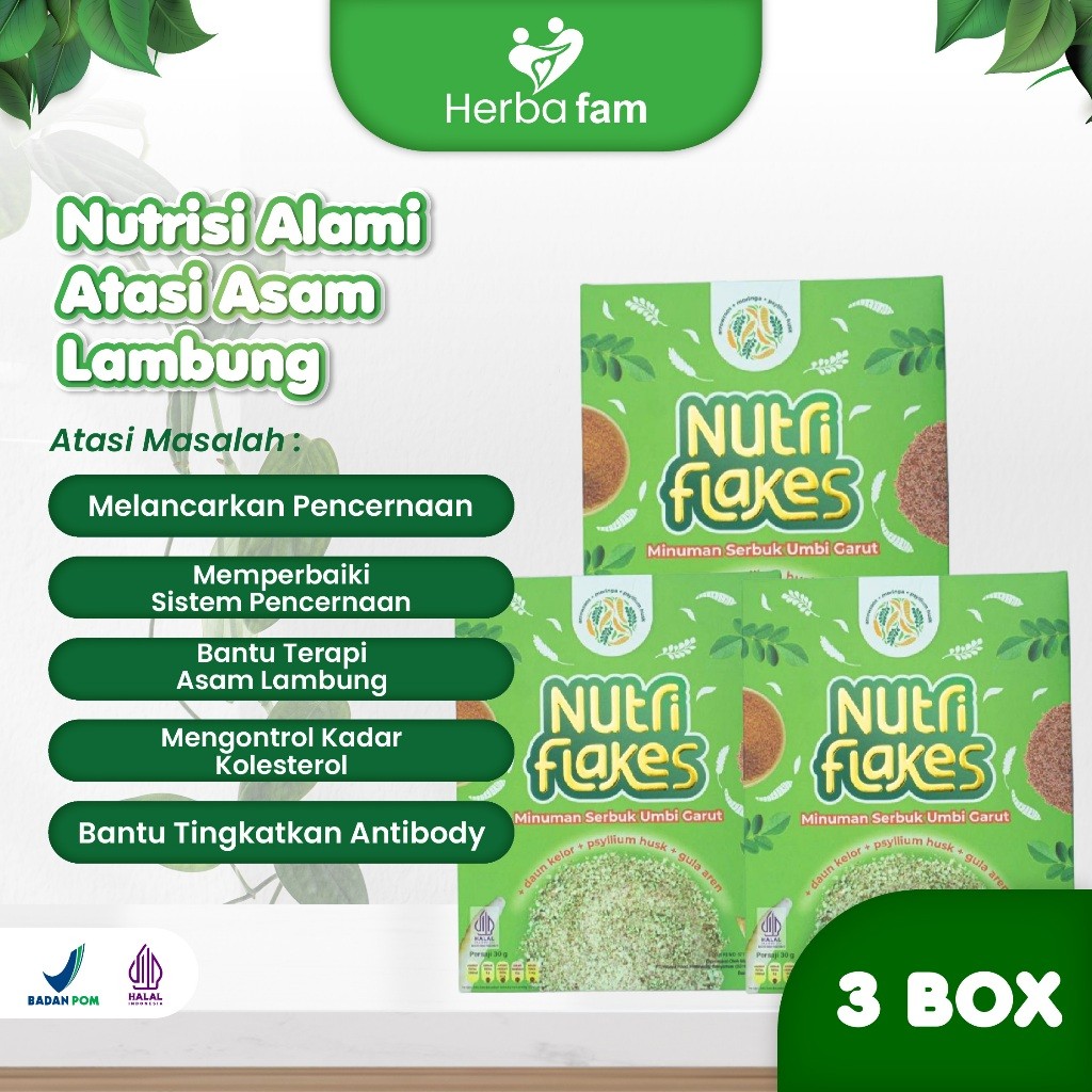 

3 BOX NUTRIFLAKES Sereal Umbi Garut Ampuh Atasi Asam Lambung, Gerd Dan Maag 100% ORIGINAL
