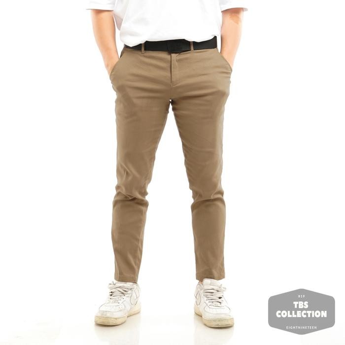 Celana Panjang Pria Celana Chino Pria Warna Dark Khaki /Coklat Mocca - Dark Khaki, 28