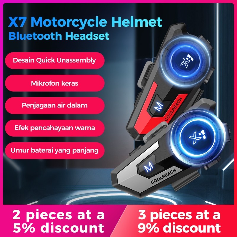 JZAQ X7 Helm Headset Bluetooth Motor/Helm Headset Bluetooth/Headset Bluetooth Full Bass/Headset Blue