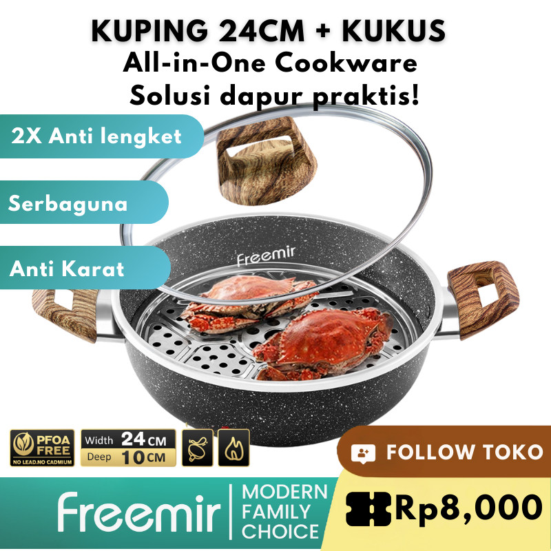 freemir Original Wajan Panci Kuping Granite 24cm tinggi 10cm Anti Lengket masak apapun Tanpa Minyak