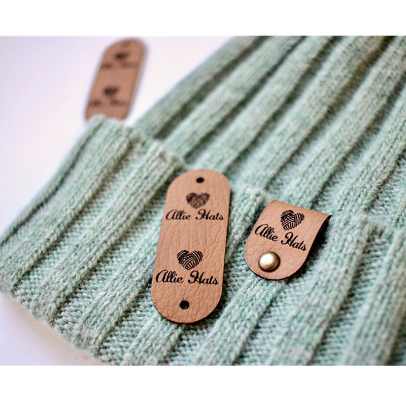 

30pcs Handmade labels with rivets Custom leather tags for clothing crochet Personalized knitting hats label with logo brand
