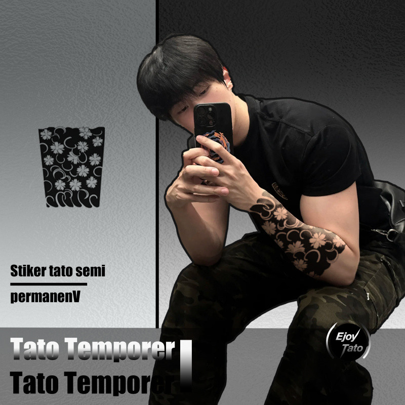 EjoyTato Herbal Tattoo Sticker,Lengan Bunga Tato Temporer,Cocok Untuk Semua Jenis Kulit,Stiker Tato 