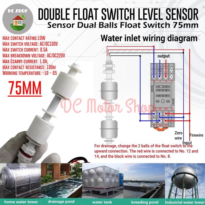 Double Float Switch Water Level Sensor Dual Balls Float Switch 75mm - Double Float Switch 75mm