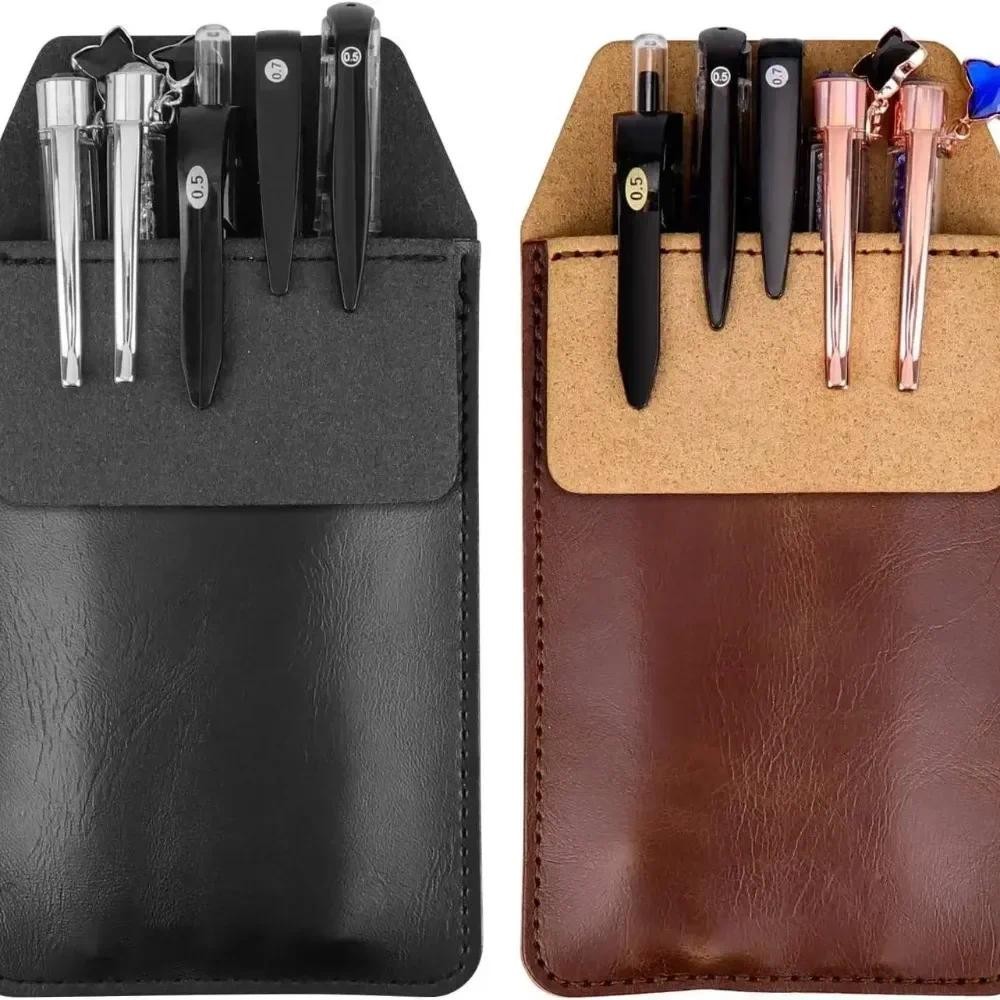

1PC Pocket Protector Leather Pen Pouch Holder Organizer Handmade Pencil Pocket Holder for Lab Coat Shirt Note School Office