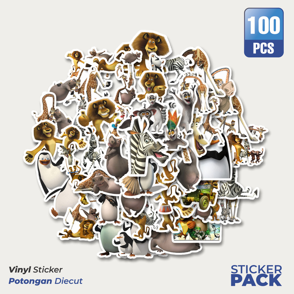 

100 PCS STIKER Dreamworks Series Madagascar Character Mix Waterproof Aesthetic- Untuk Laptop, Motor, dan Helm - Paper Stationery Pack