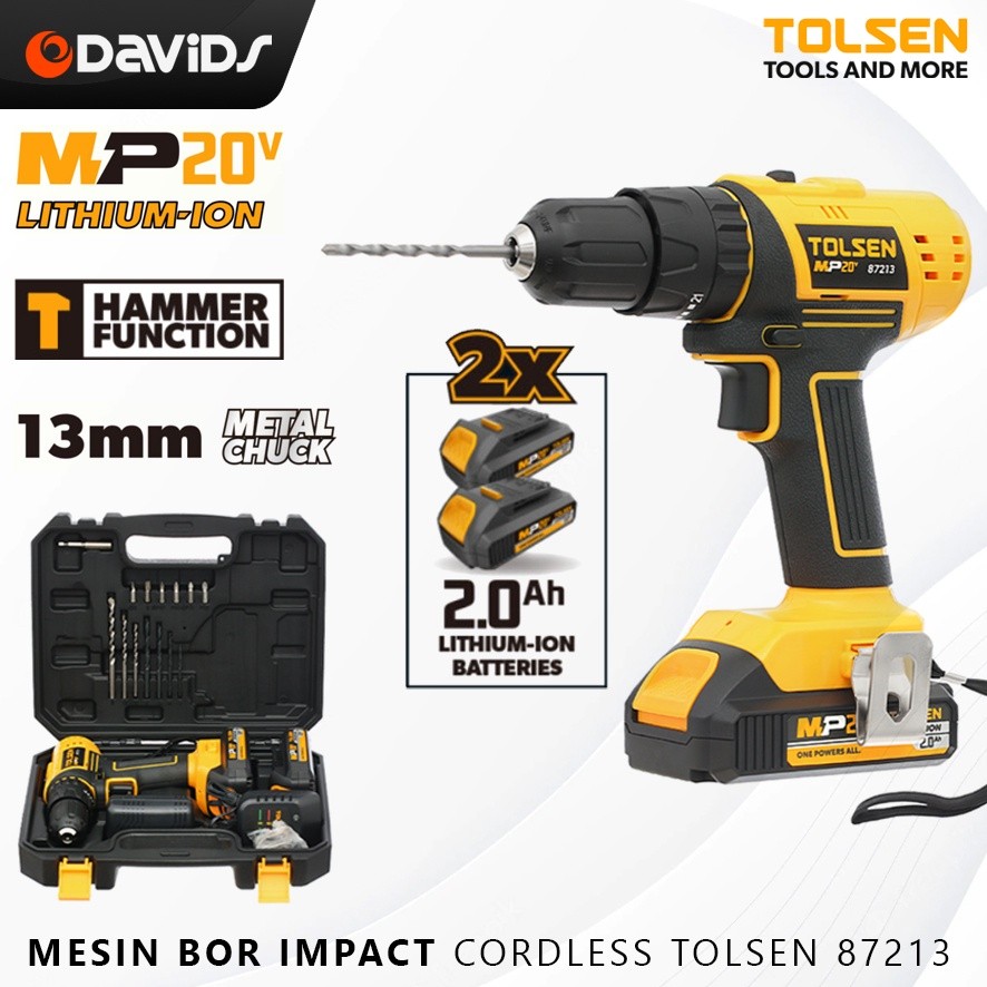 Bor Cordless Impact Cas Bobok Tanpa Kabel Ces Baterai Tolsen 87213