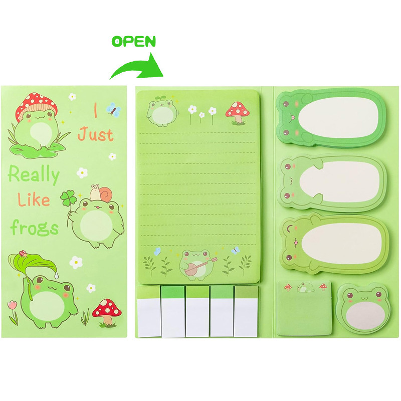 

1 Pack Cute Frog Sticky Notes Pads Set, Cartoon Stationery Tool for Organisation and Journaling, Back to School Office Supplies
