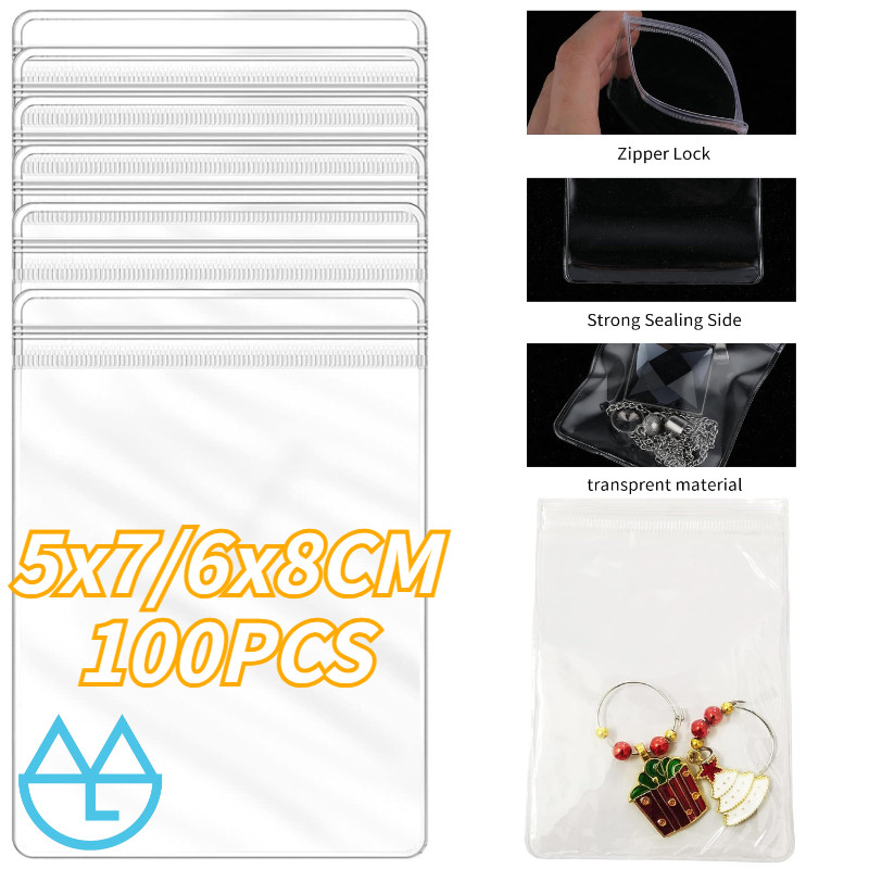

100PCS 5*7cm/6*8cm Lock Plastic Bags Ukuran Tebal Plastic Clip Plastik Klip Mika Untuk Perhiasan