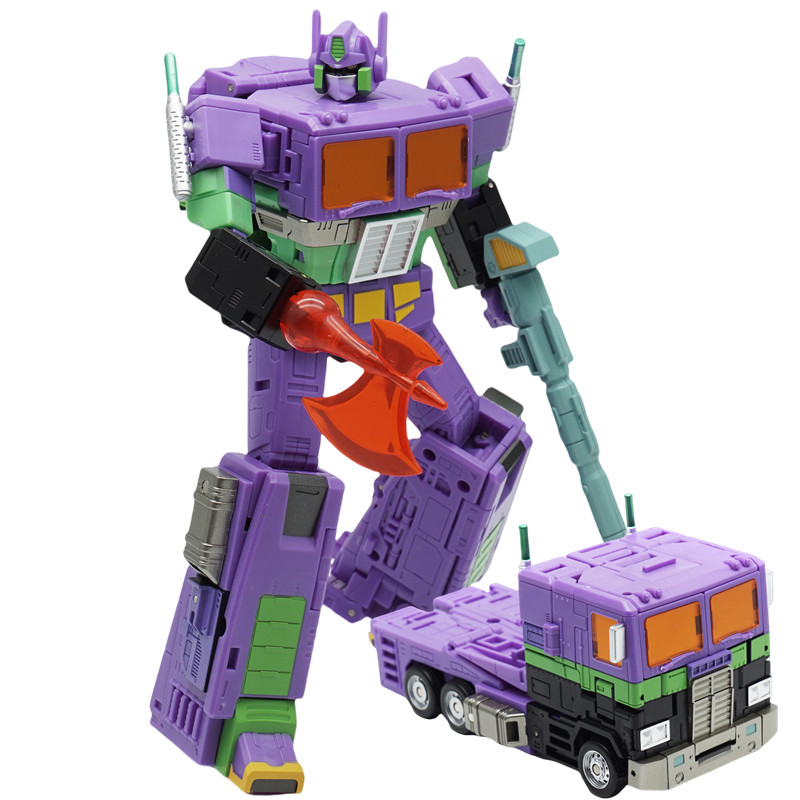 New AS08-EEVA Transformation Purple Optimus Prime Action Figure Model Statue With Carriage Ornament 