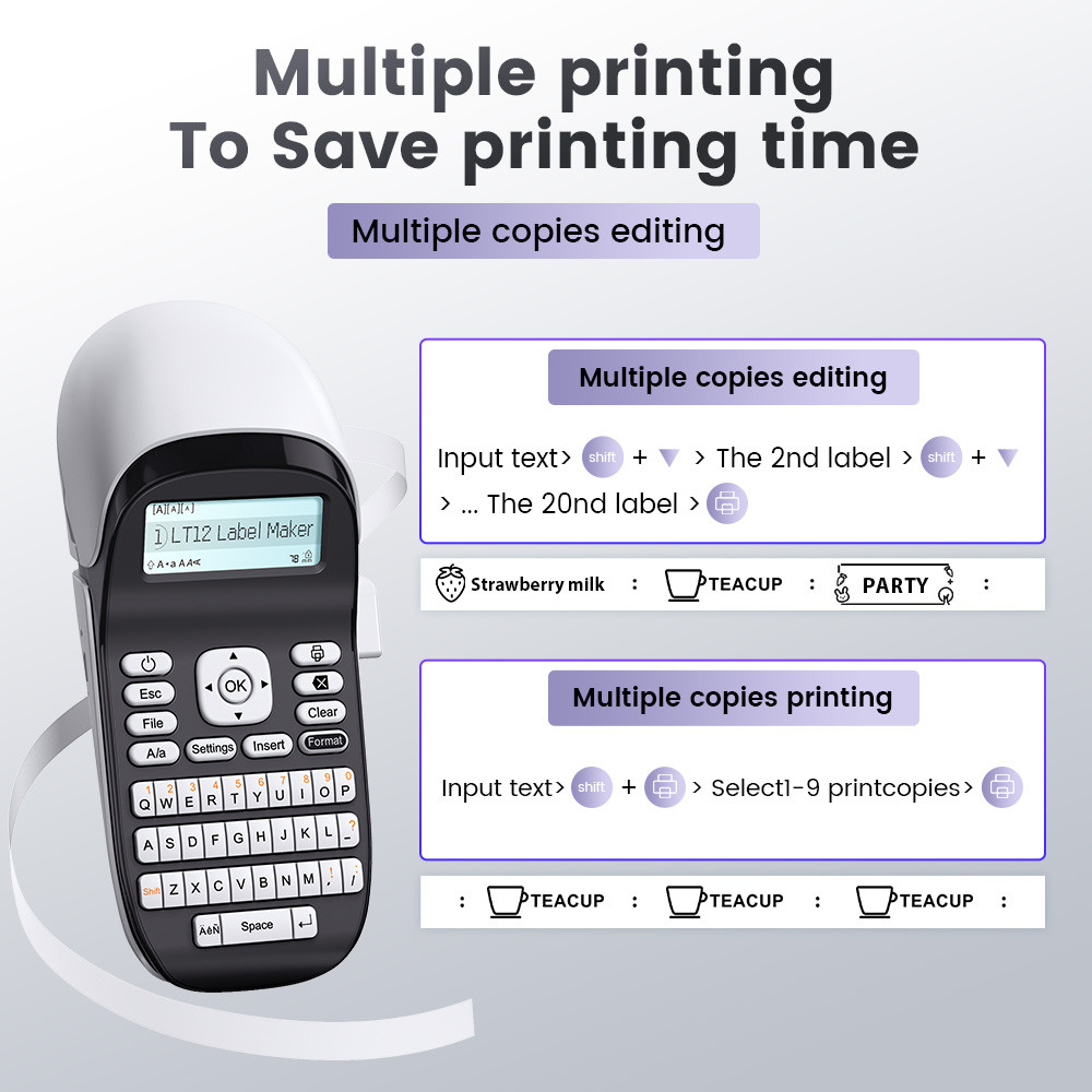 

LT12 Label Maker Portable Inkless Label Printer Bluetooth Handheld Sticker Printer for Office Home Qwerty Keyboard One-Touch Key