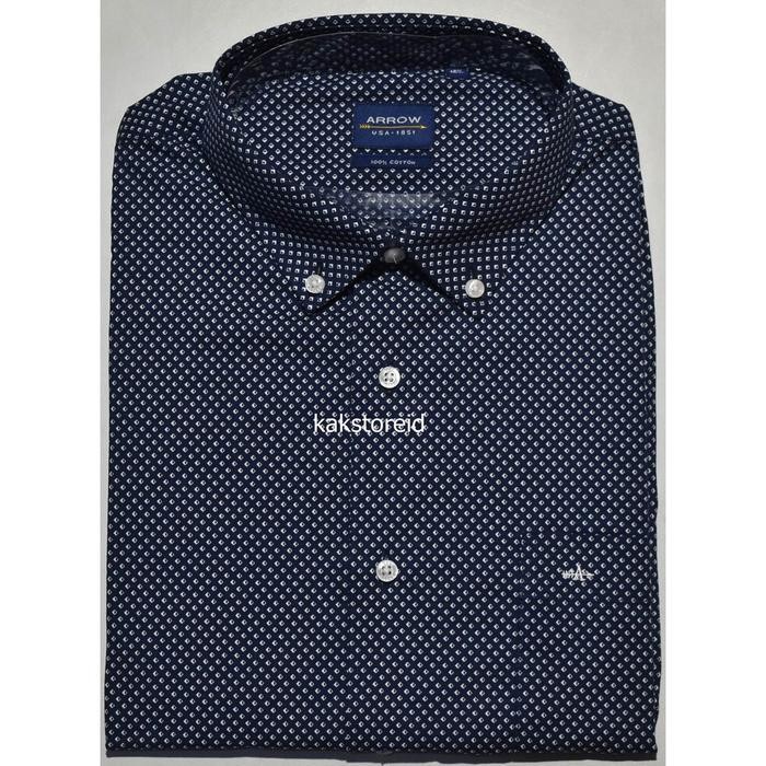 Kemeja Pria Formal Lengan Pendek ARROW Navy Motif Reguler ARR 162 ORI