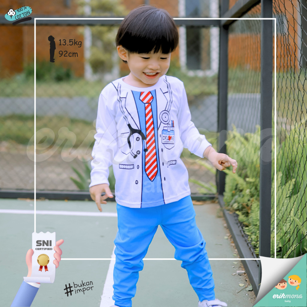 PROMO Selja_market - Piyama Anak Laki Laki Perempuan Baju Anak Cowok Cewek Lucu Model Dokter Usia 3 