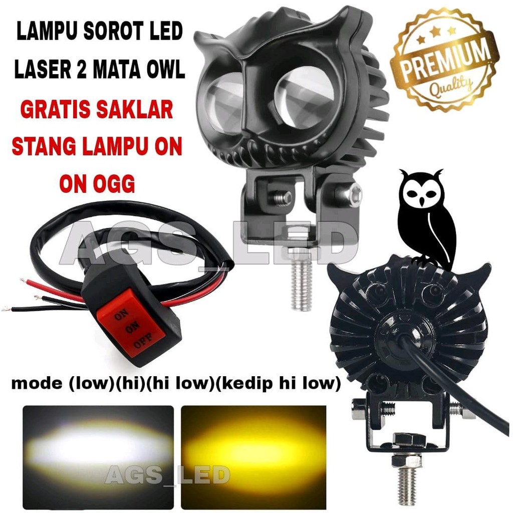 LAMPU LED LASER LASER / LAMPU SOROT MOTOR LED 2 MATA LASER PREMIUM CAHAYA SUPER TERANG 12V DC 40W /L