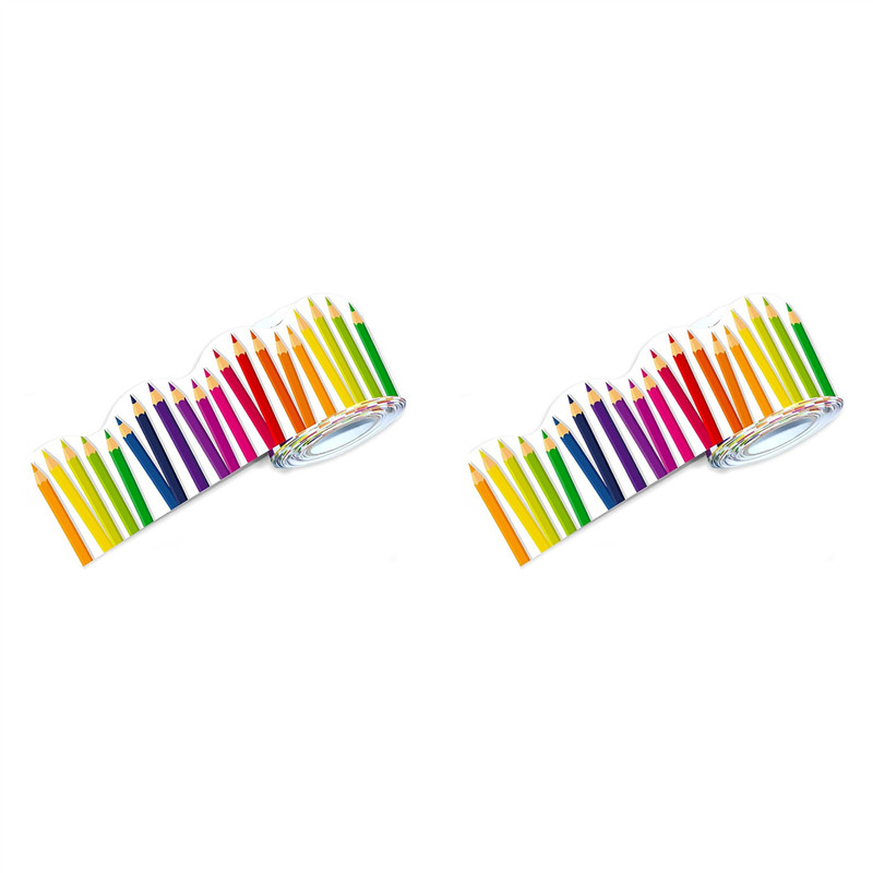 

2 Roll 59Ft Self Adhesive Bulletin Board Borders Scalloped Border Trim With Pencil Patterns For Classroom Office Decor-Y47A