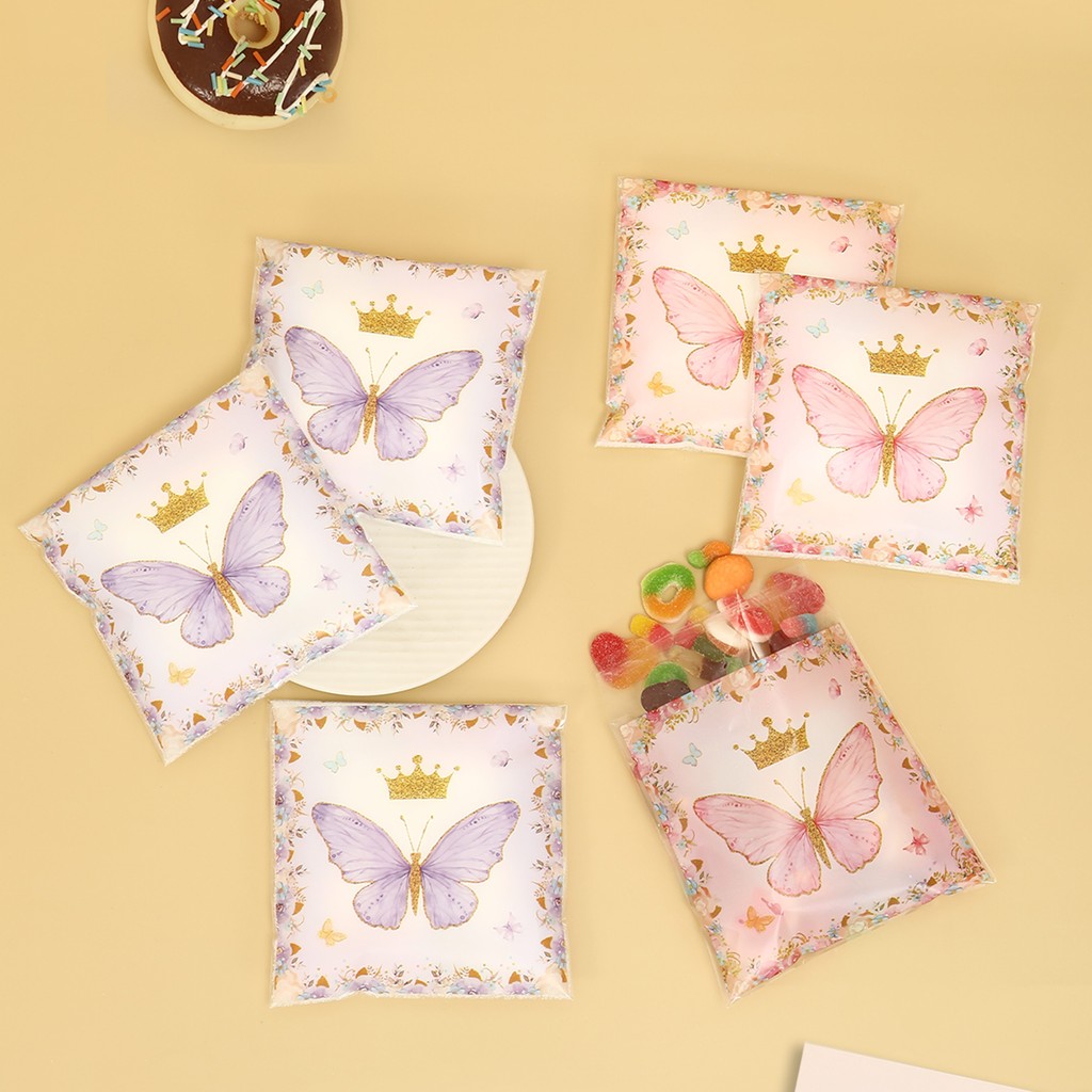 

50pcs Butterfly Party Gift Bags Candy Biscuit Packing Bag Butterfly Treat Bag For Kids Girl Birthday Supplies Horse Party Decor