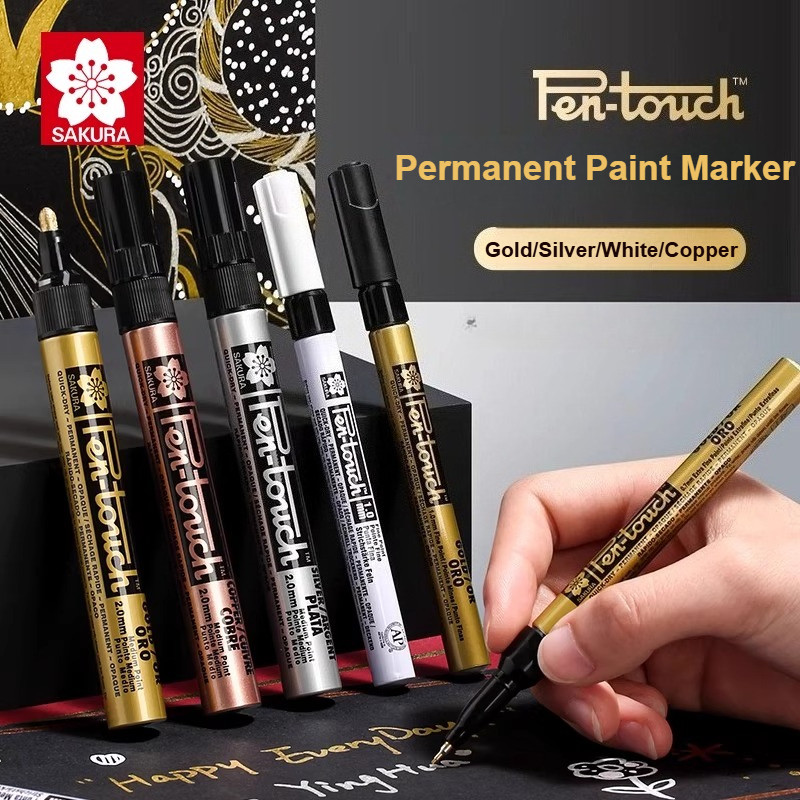 

1/3 SAKURA Pen-Touch Paint Markers Permanent Marker Pen - Assorted Metallic Colors For Canvas Ceramic Steel Metals Any Surface