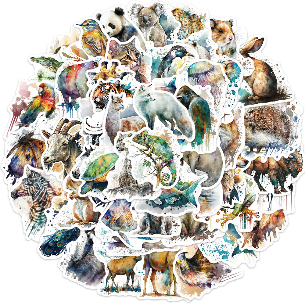 

50pcs Waterproof Animal Stickers for Water Bottle Laptop, Cat Dog Tropical Rainforest Animals Vinyl Sticker for Kids Teens Adult