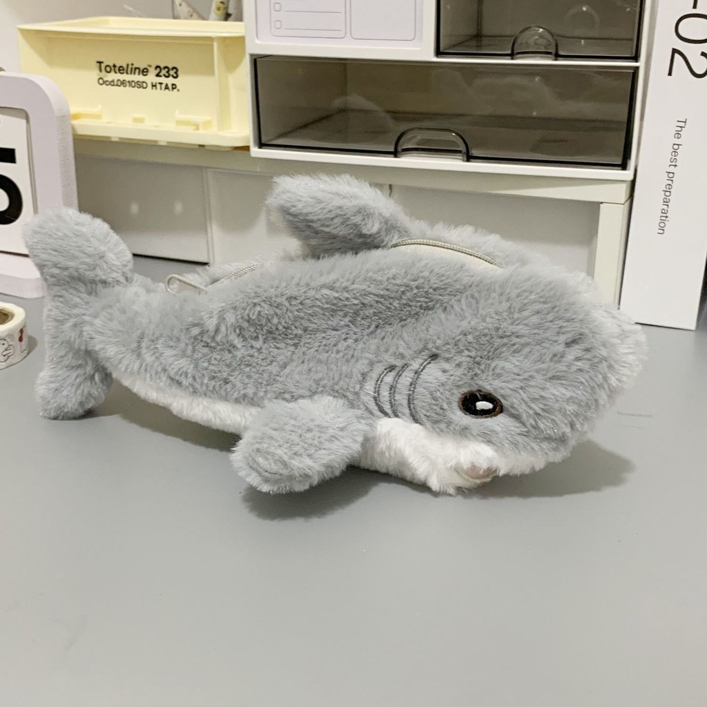 

1 Pcs Cute Plush Shark Pencil Case Student Stationery Cute Plush Shark Organizer Pencil Pouch Stationery School Supplies