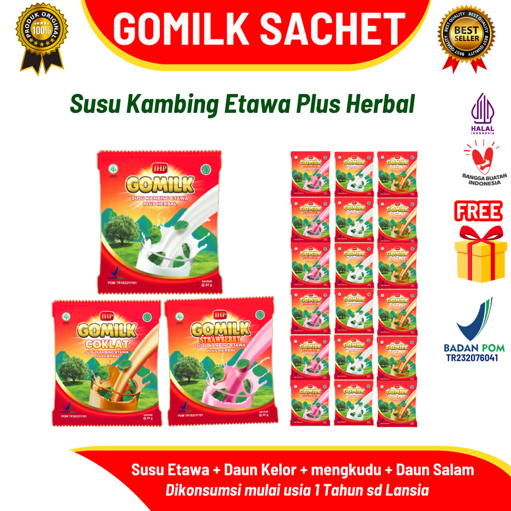 

Susu Kambing Etawa GOMILK Sachet 25gr – Herbal Nafsu Makan, Maag, Asam Urat, Tulang Kuat